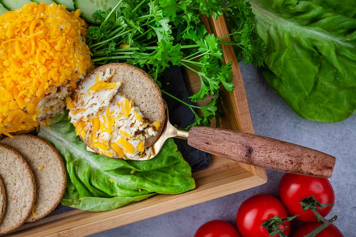 Carrot Cheese Ball Spread on Cracker